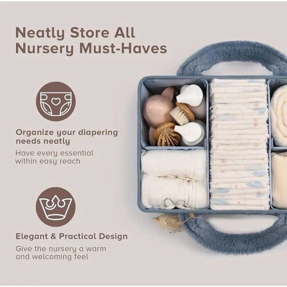 PeraBella Diaper Caddy Organizer Basket with Handle Blue Baby Nursery